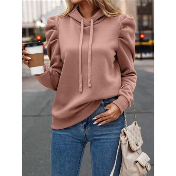 Puff Sleeve Hoodie with Drawstring - Picture 3 of 16